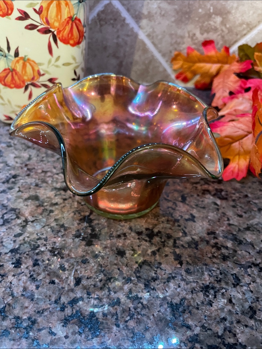 Iridescent Ruffled Glass Bowl - Amber - Picture 3 of 3